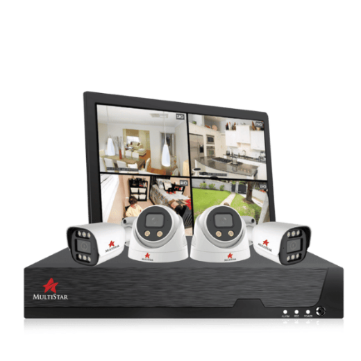 High-definition 4-channel CCTV security camera kit with DVR for home and office surveillance.